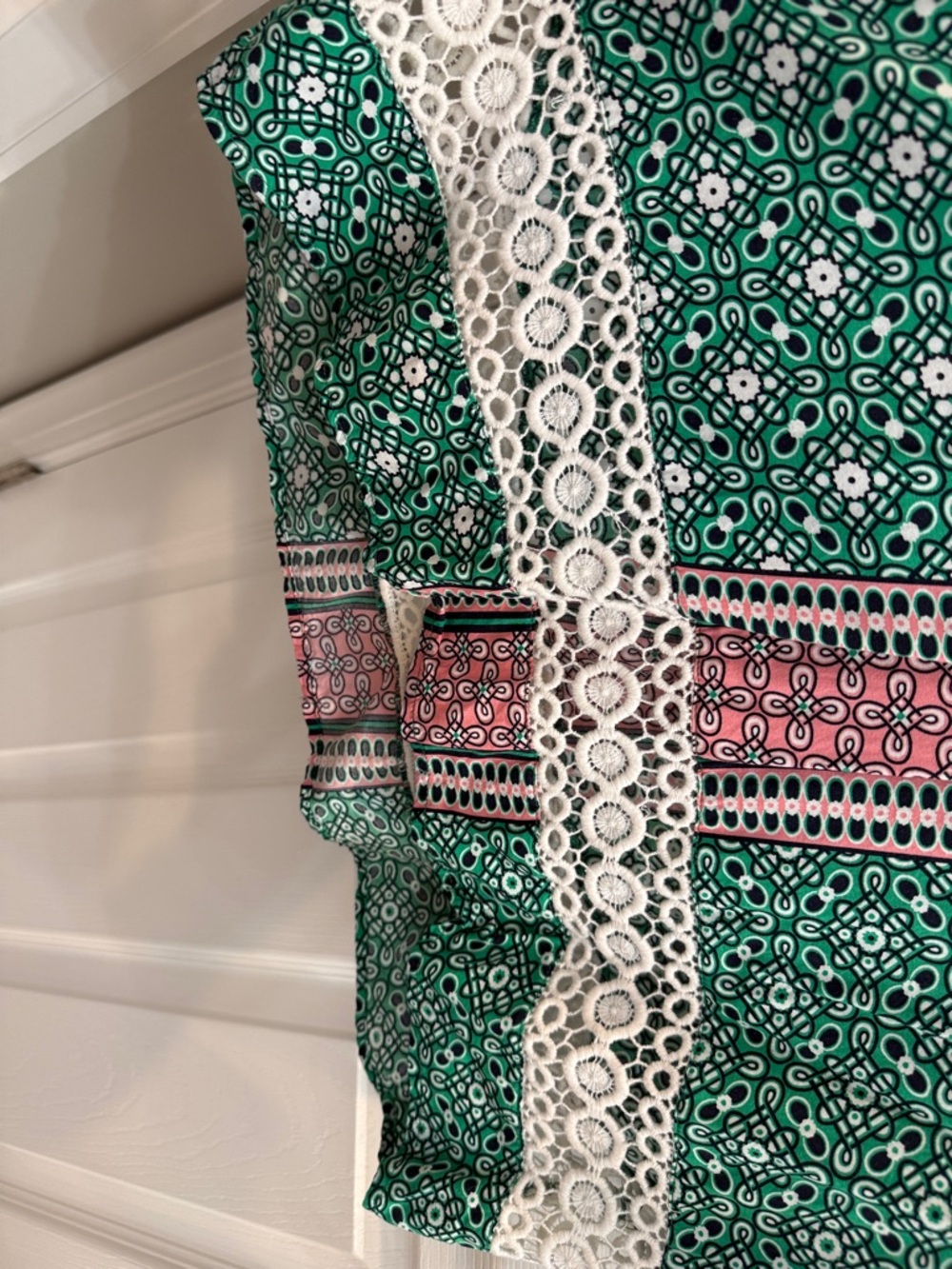 crown & ivy Green Printed Tunic with Pink Trim and White Lace - Picture 3 of 4